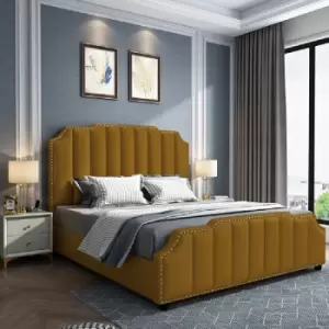 Image of Arnold Upholstered Beds - Plush Velvet, Double Size Frame, Mustard - Mustard