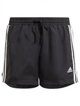 Image of adidas Girls Junior 3-Stripes Short - Black/White, Size 7-8 Years, Women