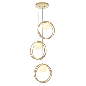 Image of Bergamo 3 Light Ceiling Pendant Brushed Gold Paint & Gloss Opal Glass