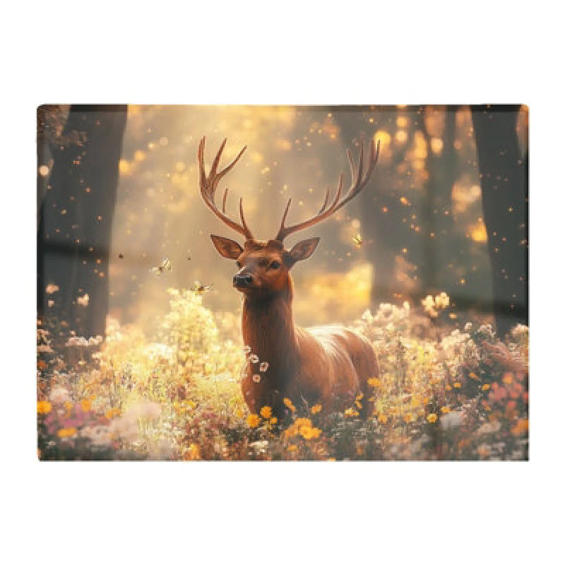 Image of Warren Reed Designer Stag Surrounded By Woodland Flowers Chopping Board