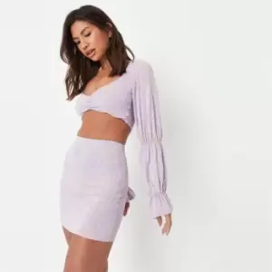 Image of Missguided Puff Sleeve Crop Skirt Set Ditsy - Purple