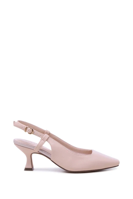 Image of Paradox London Womens 'Fervora' Wide Fit Mid Heel Chisel Toe Sling Backs in Nude Size: 4E Nude Female 4E