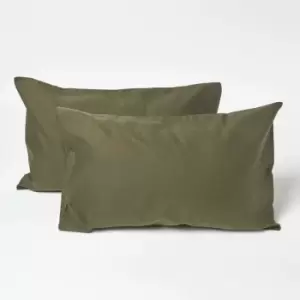 Image of Homescapes - Green Linen Kids Pillowcases 60 x 40 cm, Pack of 2 - Green