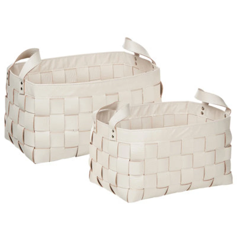Image of Beliani Set Of 2 Baskets Sippar Faux Leather Beige