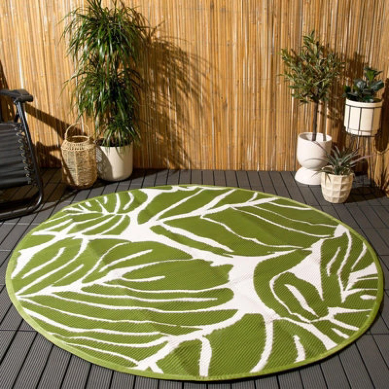 Image of OHS OHS Outdoor Rug Garden Geometric Round Waterproof Area Mat in Green Size: 80cm x 150cm Green 80cm x 150cm Unisex 5027434180646