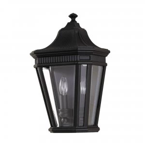 Image of 2 Light Outdoor Wall Half Lantern Light Black IP44, E14