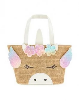 Image of Monsoon Girls Flying Freya Unicorn Basket Bag - Natural