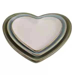 Image of Set Of 3 Heart Shaped Ceramic Trinket Plates With A Gold Edge