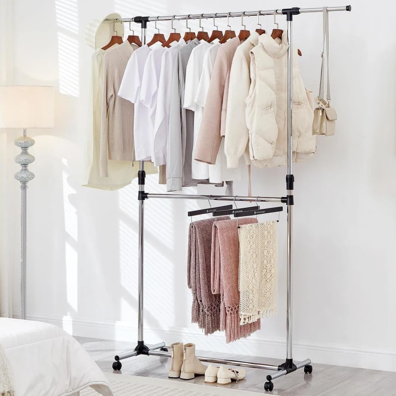 Image of House of Home Double Clothes Rail Extended Top Rail Adjustable Height Chrome Chrome unisex One Size