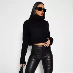 Image of I Saw It First Recycled Roll Neck Crop Jumper - Black