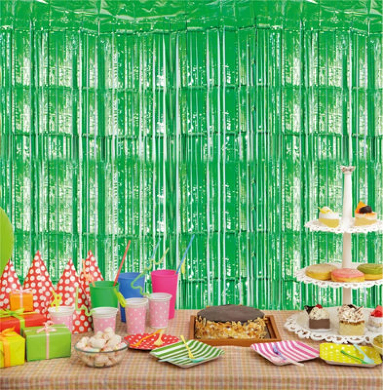 Image of CHEETAHL Green Foil Fringe Shimmer Tinsel Curtain Party Event Backdrop 1m Wide x 2.5m Drop ELV-133468