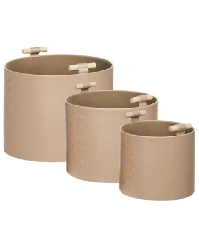 Image of Beliani Set Of 3 Baskets Aram Faux Leather Beige