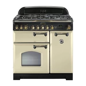 Image of Rangemaster CDL90DFFCR-B Classic Deluxe 90cm Dual Fuel Range Cooker Cream-Brass