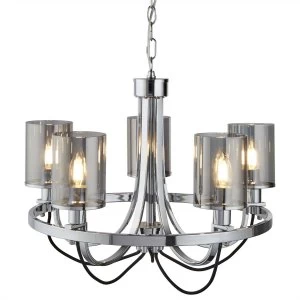 Image of 5 Light Multi Arm Ceiling Pendant Chrome, Smokey, Glass, E14