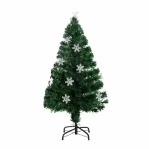 Image of Green Pre Lit Fibre Optic Artificial Christmas Tree with Snowflakes 120cm