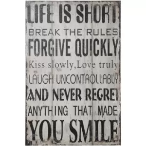 Image of Life Is Short Break the Rules Wall Plaque - Premier Housewares