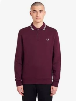 Image of Fred Perry Fleeceback Long Sleeve Polo Shirt, Mahogany Size M Men