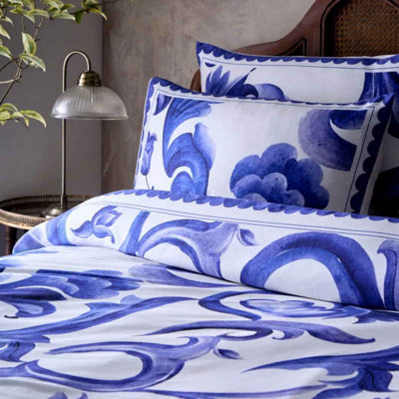Image of Paoletti Paoletti Azzuro Printed 100% Cotton Pillowcases in Blue Blue One Size Unisex 5025532824363