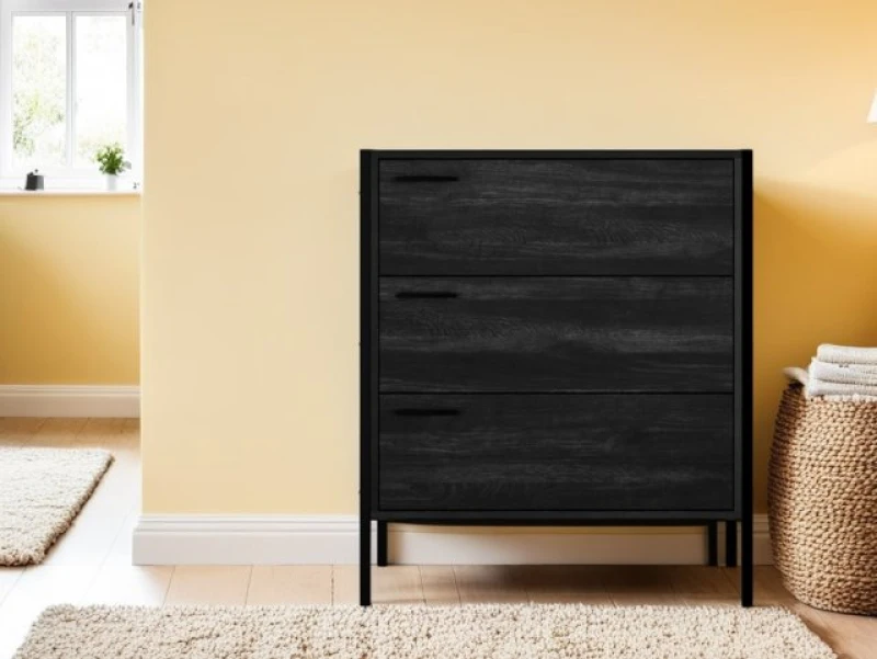 Image of LPD Hoxton Black Wood Effect 3 Drawer Chest of Drawers