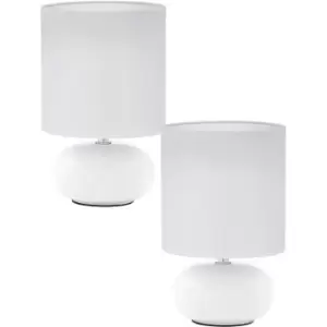 Image of 2 PACK Table Lamp Colour White White Fabric Shade In Line Switch Bulb E14 1x40W