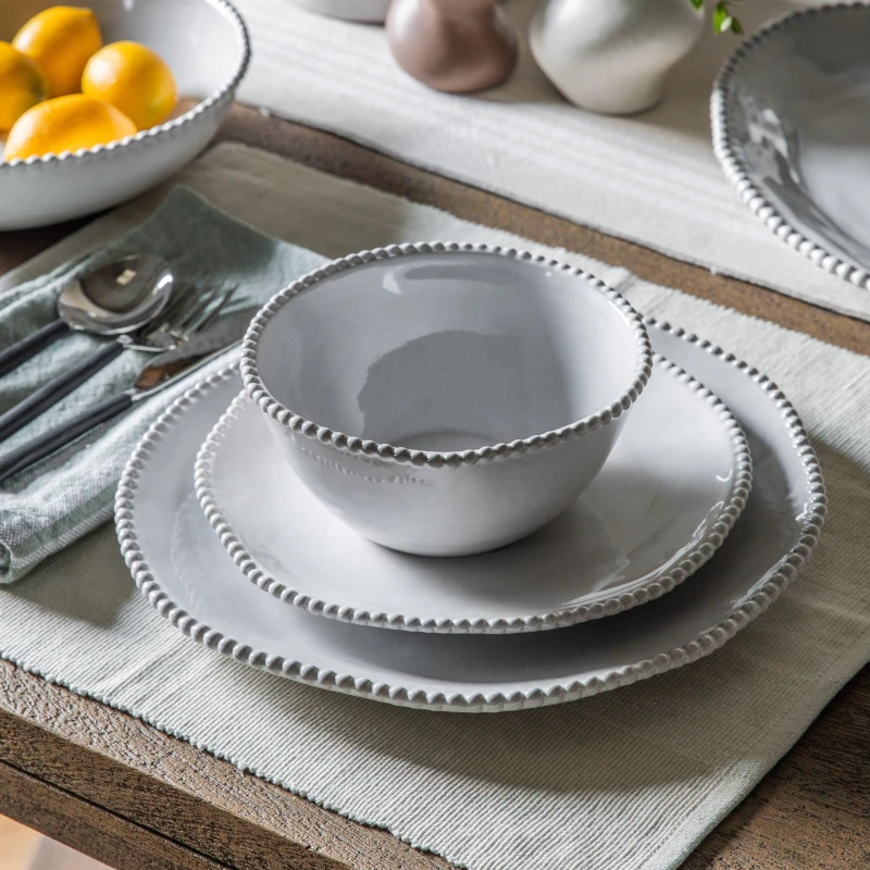 Image of Gallery Interiors Set of 4 Alon Organic Beaded Dinner Plate Natural