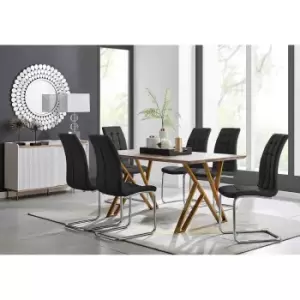 Image of Furniture Box Taranto Oak Effect Dining Table and 6 Black Murano Chairs