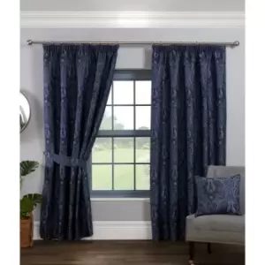 Image of Sundour - Tegola Pencil Pleat Curtain Pair Taped Top Ready Made Curtains Navy 90x90 - Navy