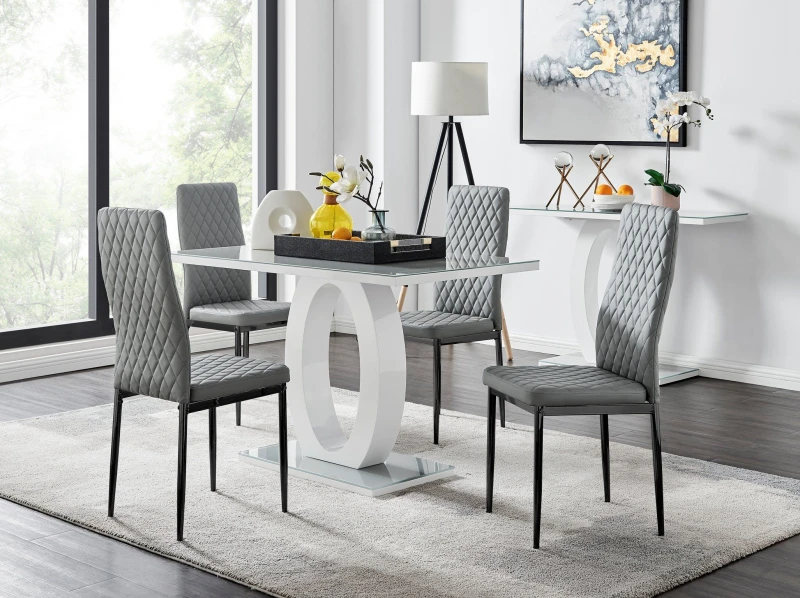 Image of FurnitureboxUK FurnitureboxUK Giovani 4 Grey Dining Table & 4 Milan Black Leg Chairs Grey One Size Unisex 5056542650376