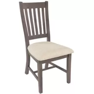 Image of Saltash Pine Kitchen Dining Chairs Padded Fabric Seat Assembled Slat Back Brown - Stained Pine