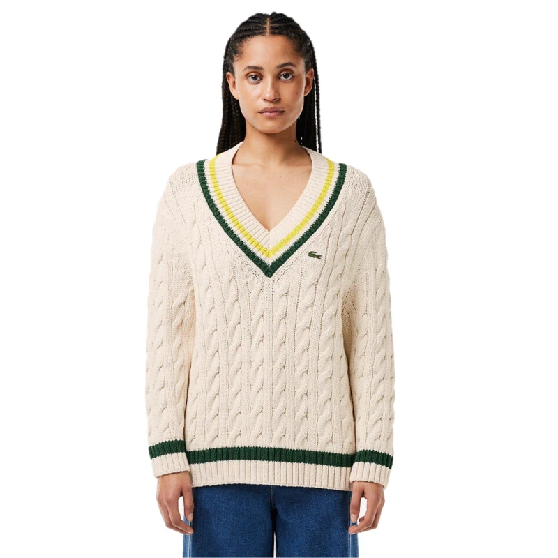 Image of Lacoste Womens Crew Neck Jumper Flour/Green female 10 (38)