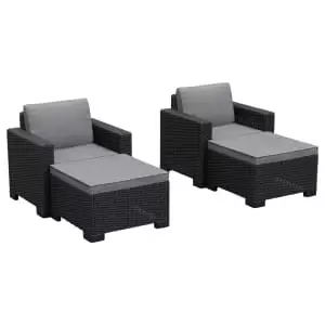 Image of Keter California 2 Seater Outdoor Balcony Deluxe Garden Furniture Set - Graphite with Grey Cushions