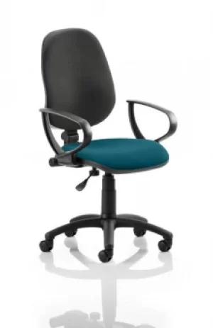 Image of Eclipse I Lever Task Operator Chair Black Back Bespoke Seat With Loop Arms In Teal