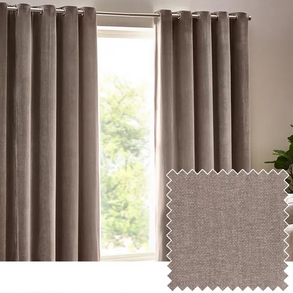 Image of Yard Heavy Chenille Woven Velvet Eyelet Curtain Beige