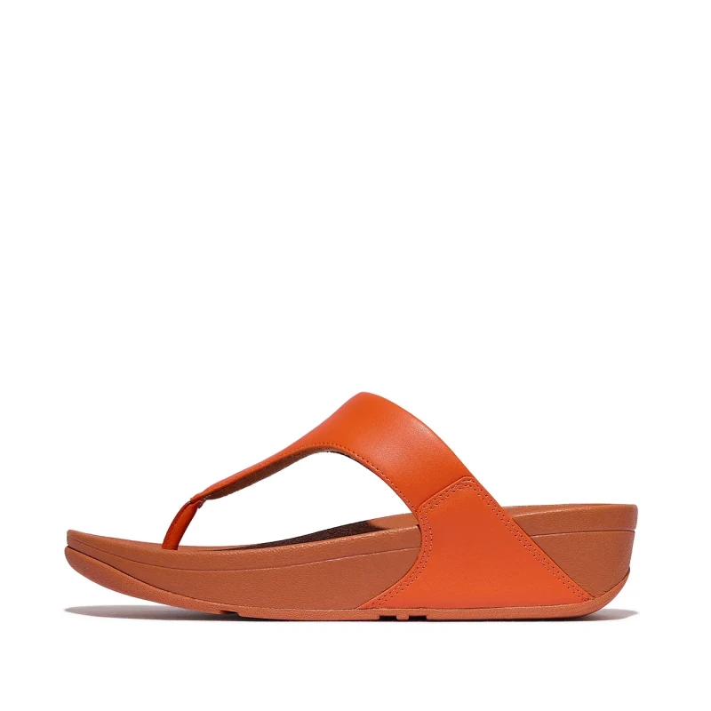 Image of FitFlop Lulu Toe Post Leather Womens Wedge Sole Sandals - Satsuma - Size:UK 5