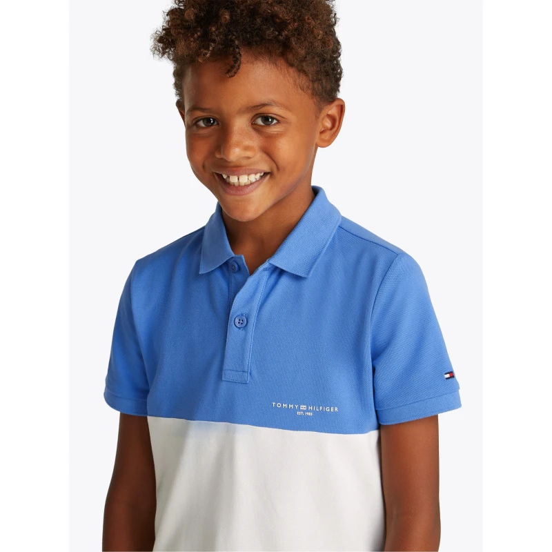 Image of Tommy Hilfiger Kids Colourblock Short Sleeve Polo Shirt Blue/Wht C30 male 4Y
