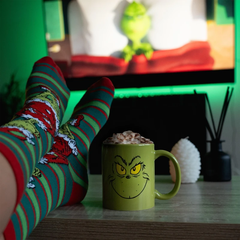 Image of Grinch Mug and Socks Novelty Gift Green unisex One Size