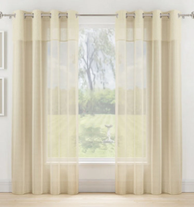 Image of Tyrone Textiles Andorra Cream Textured Header Sheer Voile Panels - Pair 140 X 183Cm (55X72")