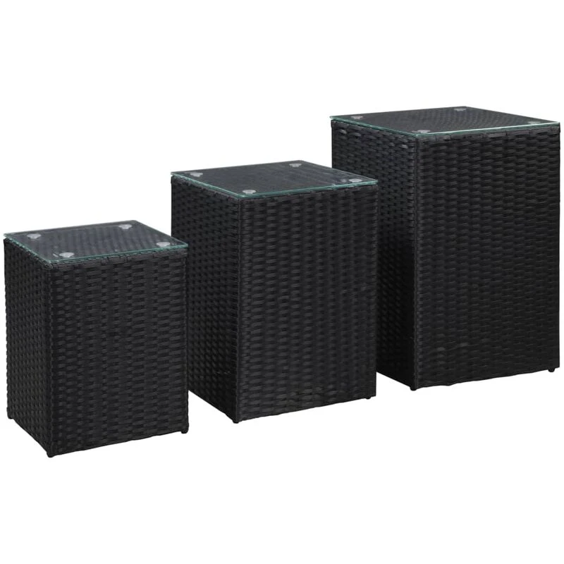 Image of VIDAXL Side Tables 3 pcs with Glass Top Black Poly Rattan Vidaxl 8719883806860