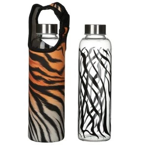 Image of Spots and Stripes Big Cat Reusable Glass Water Bottle with Sleeve and Handle