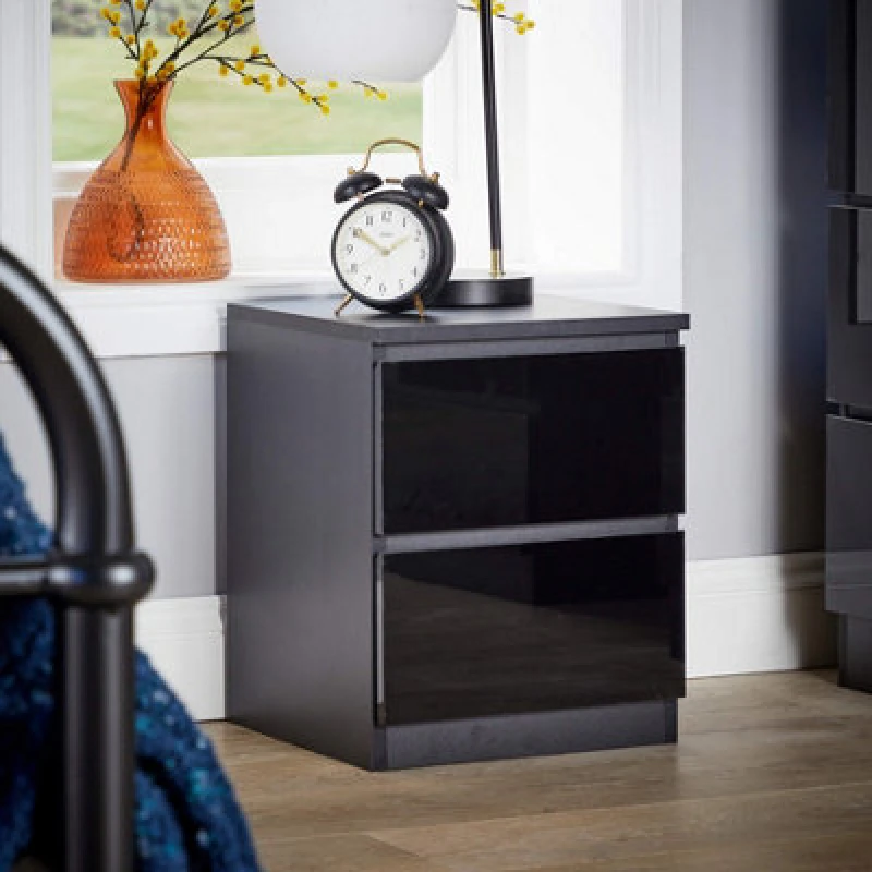 Image of Home Source Lugano 2 Drawer Bedside Cabinet Black