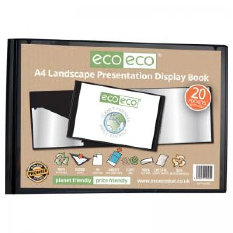Image of Eco Eco 50% Recycled Landscape Presentation Display Book 20 Pockets A4 Black eco095-S