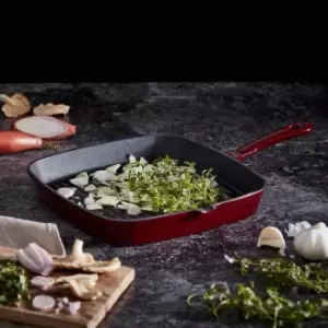 Image of Barbary & Oak 23cm Cast Iron Grill Pan - Red