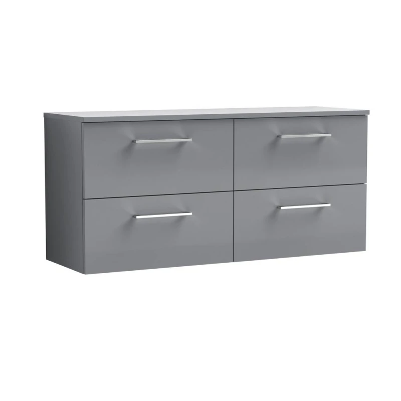 Image of Balterley Level 1200mm Wall Hung 4 Drawer Vanity Unit with Worktop - Satin Grey Grey Unisex