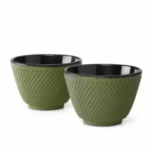 Image of Bredemeijer Set of 2 Tea Cups Xilin Design Cast Iron - Green