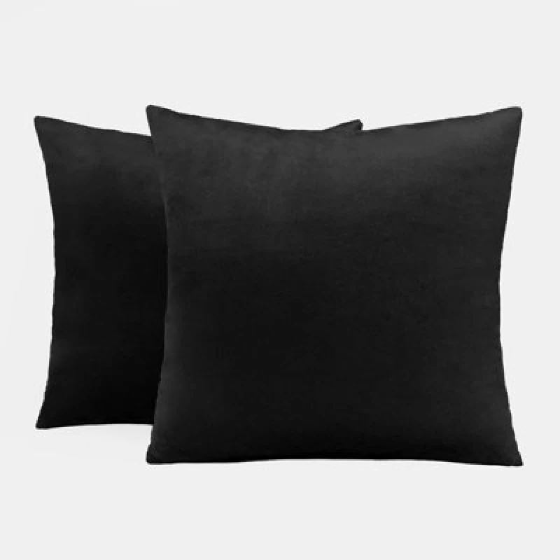 Image of OHS OHS 2 x Matte Velvet Cushion Covers Soft Plain Zip in Black Size: 45cm x 45cm Black 45cm x 45cm Unisex 5027434169771
