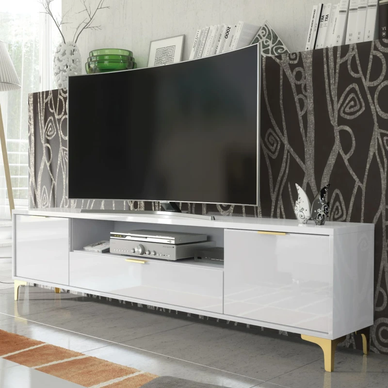 Image of Mex Furniture LTD TV Unit 200cm Lux High Gloss in White White Unisex