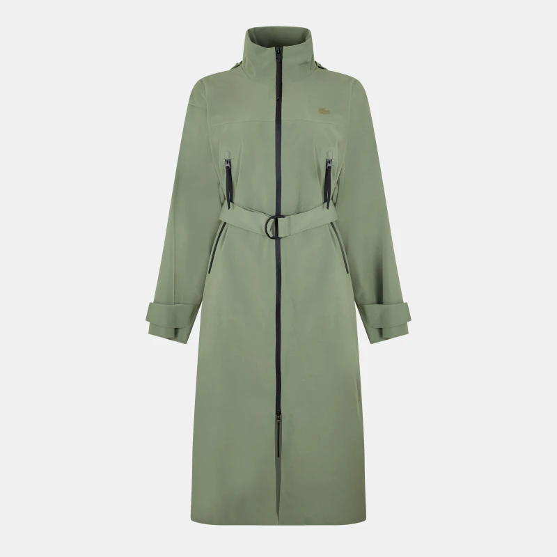 Image of Lacoste Womens Waterproof Packable Long Sleeve Oversized Fit Rain Anorak Khaki female 12 (40)