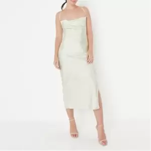 Image of Missguided Cross Back Midaxi Dress Satin - Green