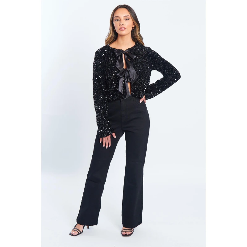 Image of Be You Sequin Bow Jacket - Black 10