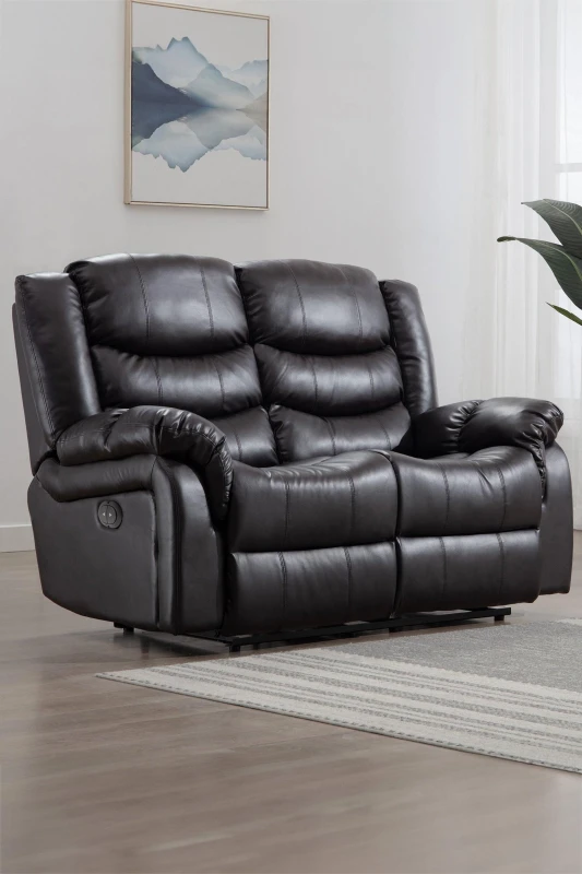 Image of More4Homes Seattle Electric High Back Bonded Leather Recliner 2 Seater Sofa (Brown)
